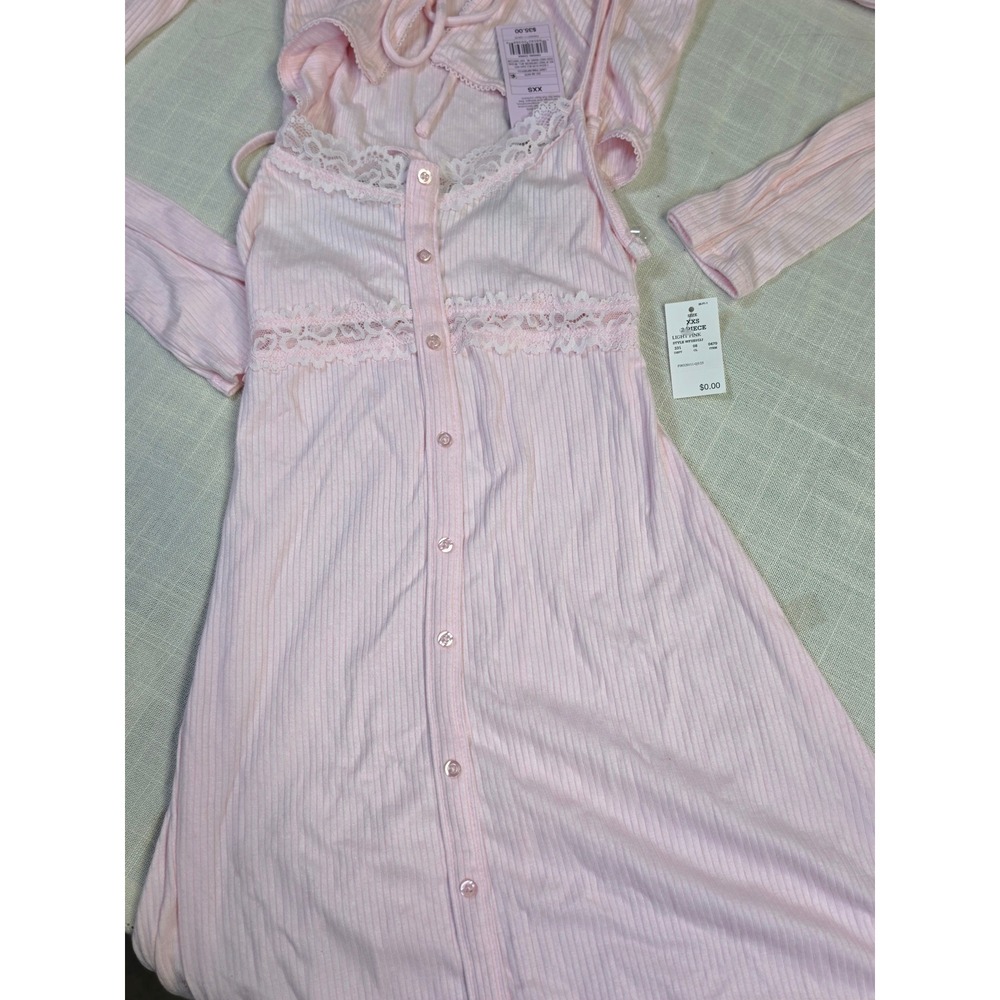 Wild Fable Pink 2 Piece Ribbed Lace Trim Midi Dress and Shrug Set XXS WFSE012J - Picture 3 of 7